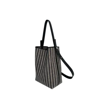 JPJ Wool Fabric Tote Bag, Shopping Bag, Shoulder Bag Tubas Women's Striped Gray