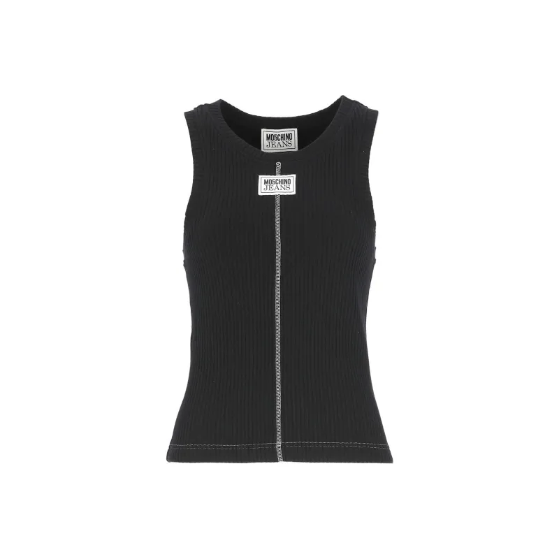 MOSCHINO Ribbed Cotton Tank Top-0