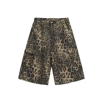 DNBH Denim Shorts Unisex Desert Leopard Print