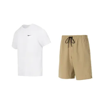 Nike Casual Sportswear Men White T-Shirt+Khaki Shorts