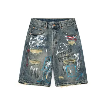 SANTASTIC Denim Shorts Unisex Blue Graffiti