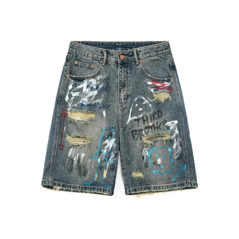 SANTASTIC Denim Shorts Unisex Blue Graffiti-0