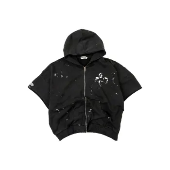 RESERFF Short Sleeved Zip Closure Hooded Top Men's Black
