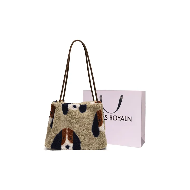 LOUIS ROYALN Plush With PU Shoulder Bag Women's Puppy/Leopard Print-1