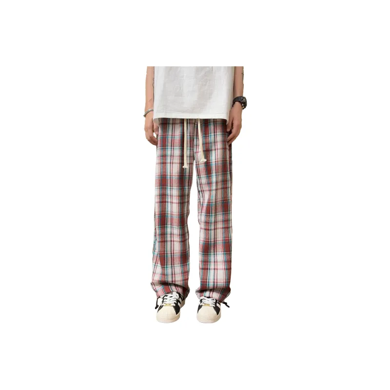 NOAHGIGI Casual Pants Unisex Khaki Blue Plaid-16
