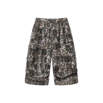 WULISHAONIAN Cargo Shorts Unisex Dark Gray Blue Red Stripe