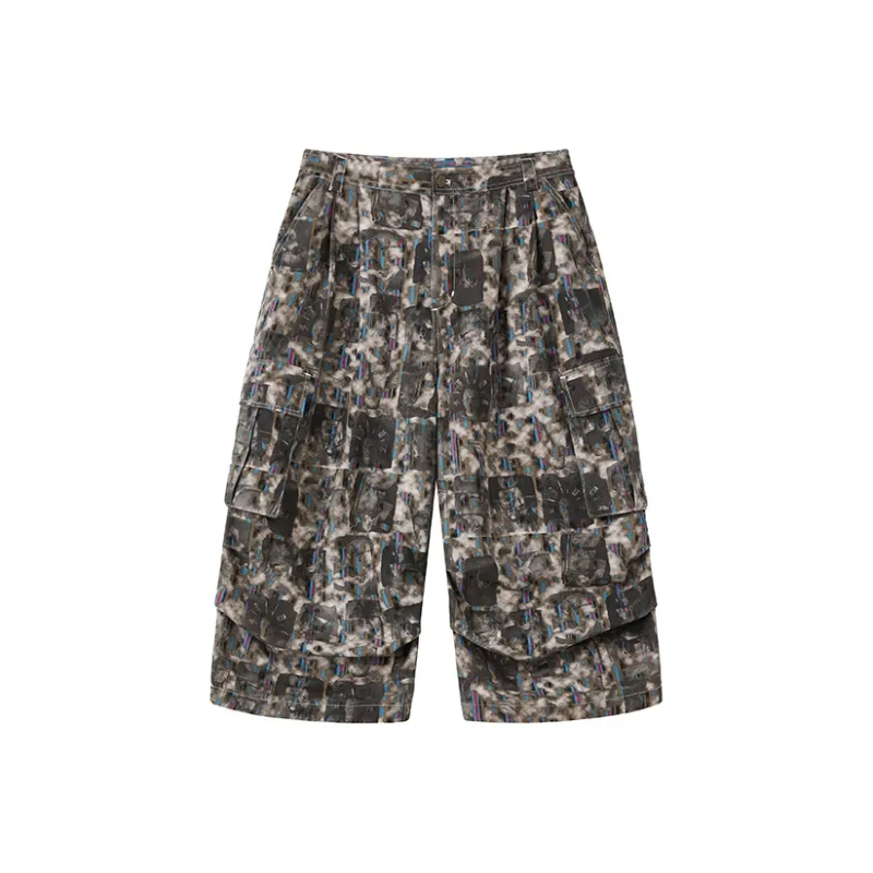 WULISHAONIAN Cargo Shorts Unisex Dark Gray Blue Red Stripe-0