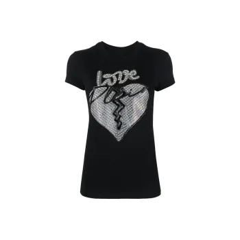 PHILIPP PLEIN Heart motif Rhinestone embellished T shirt