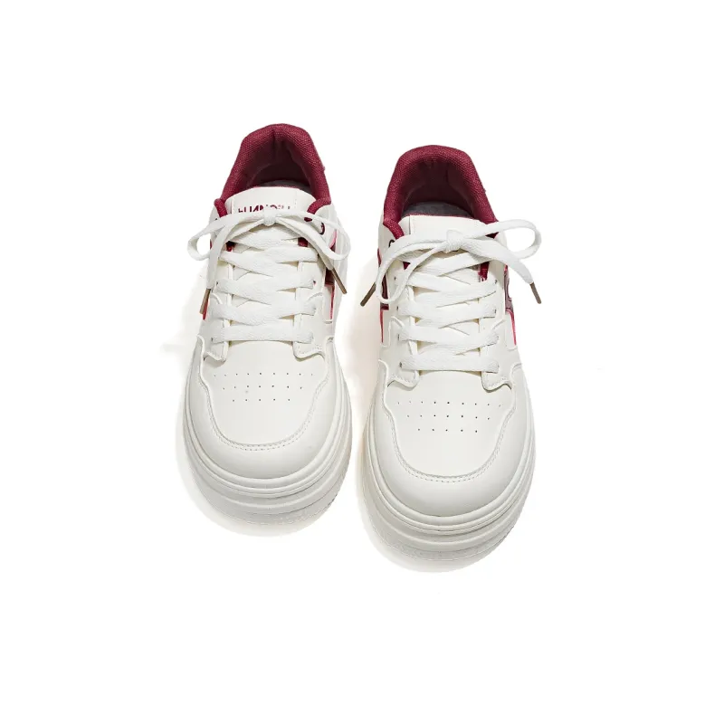 HUANQIU Abrasion Resistant, Lightweight, And Breathable Low Top Skateboard Shoes Women's White Red-3