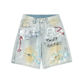 SANTASTIC Denim Shorts Unisex Light Blue Graffiti