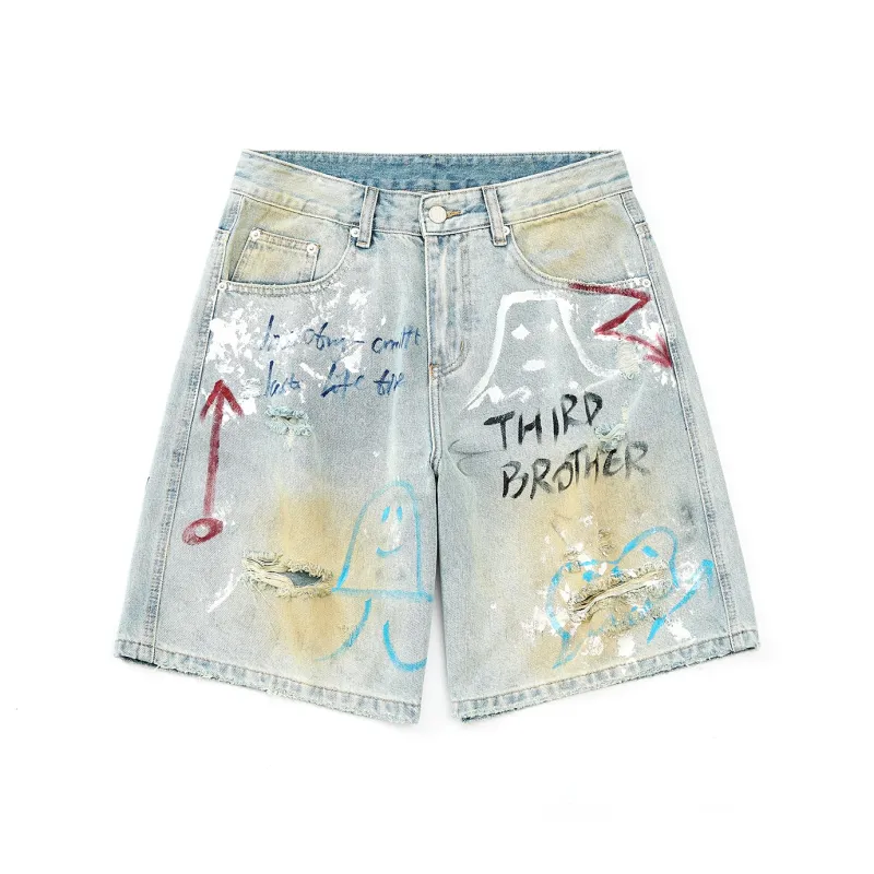 SANTASTIC Denim Shorts Unisex Light Blue Graffiti-0