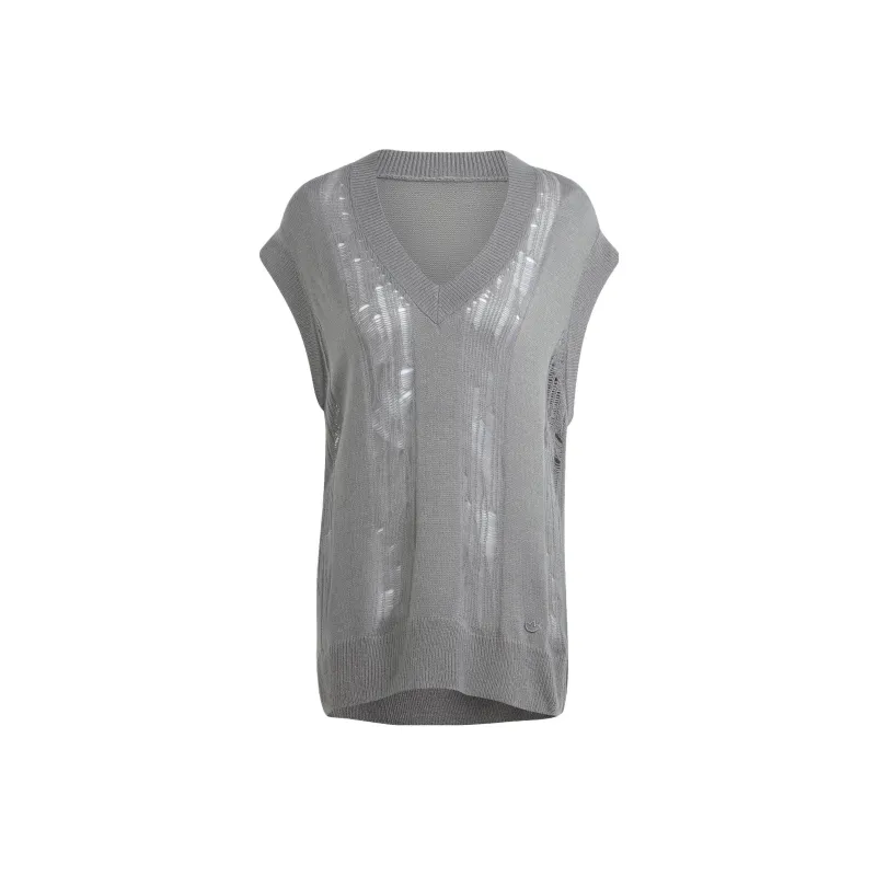 Adidas Originals DISTRESSED KNIT VEST Tank Tops Women's Gray-0