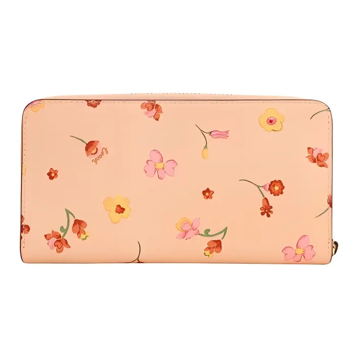COACH Zip Around Canvas With Leather Wallet Small Size Women's Gold/Faded Blush-3