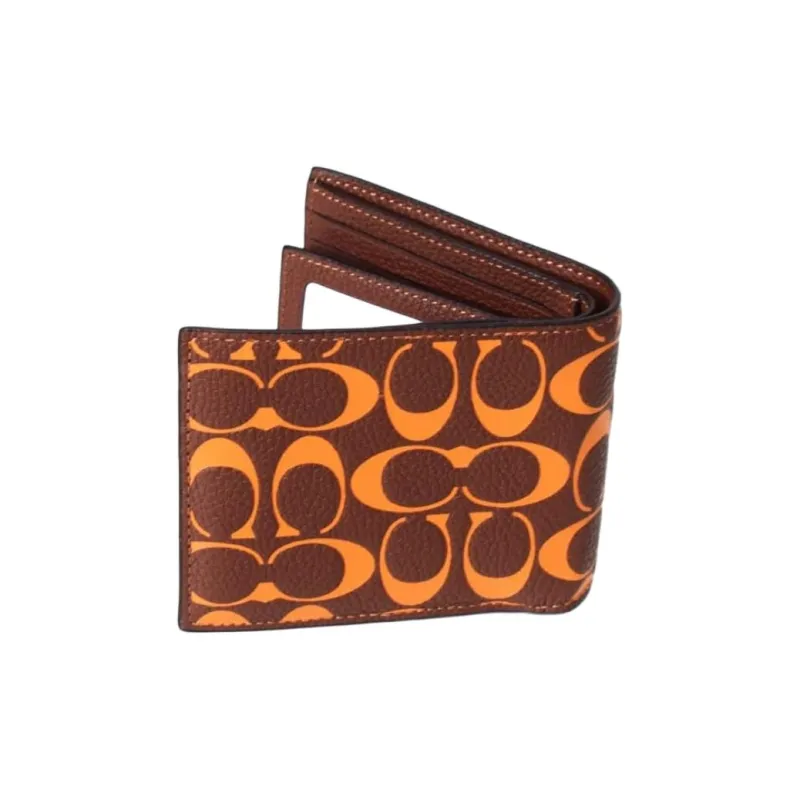 COACH 3 IN 1 Wallet Cow Leather Wallet Mini Men's Orange Monogram-2