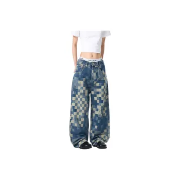 PANDA ADEVIL Jeans Unisex Plaid Blue