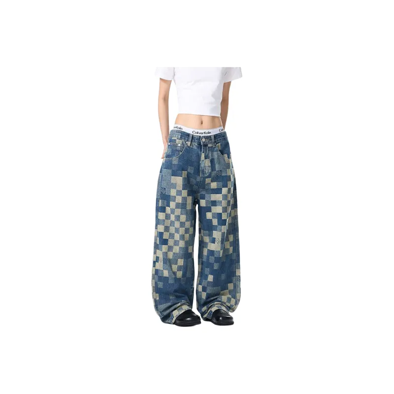 PANDA ADEVIL Jeans Unisex Plaid Blue-0