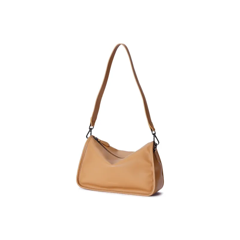 Dubaolu Synthetic Leather Outer/Cow Split Leather Base Shoulder Bag Medium Size Women's Apricot-2