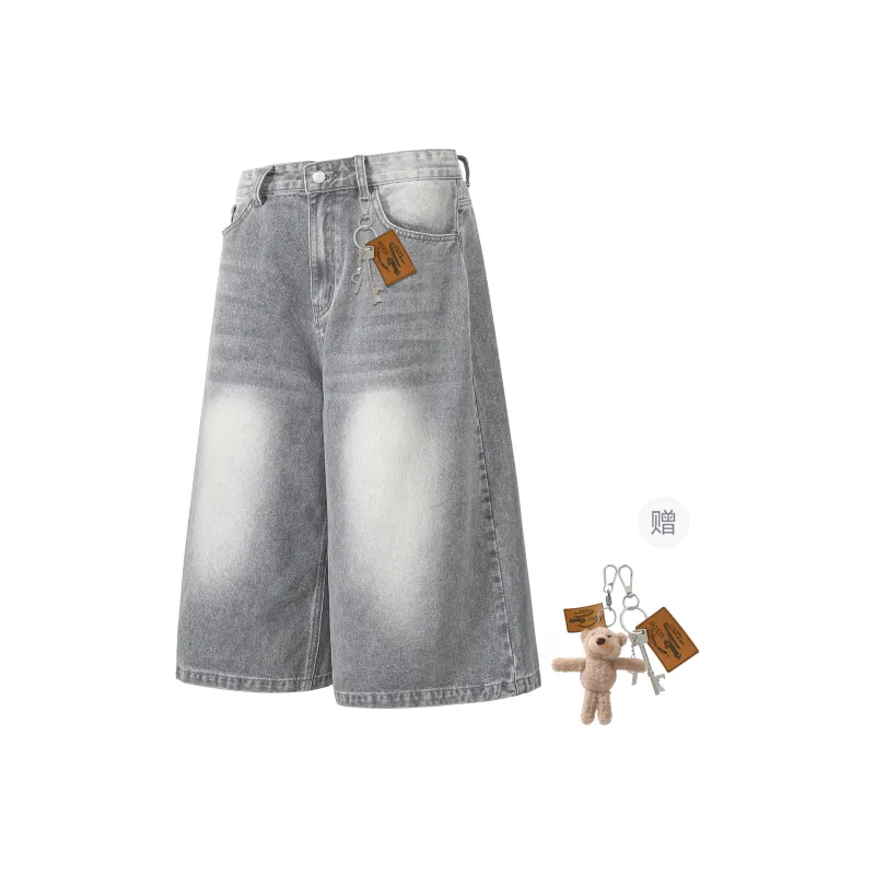 HOKLV Denim Shorts Unisex Vintage Blue-12