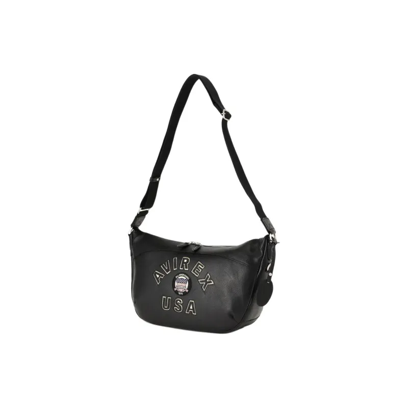 AVIREX Cow Leather Half Moon Hobo Bag, Shoulder Bag, Crossbody Bag Women's Black-1