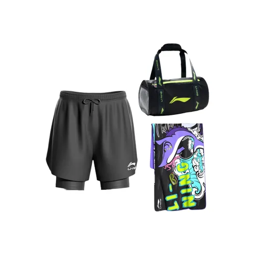LINING Men's Swimwear Men Swimming Shorts+Swim Bag+Bath Towel