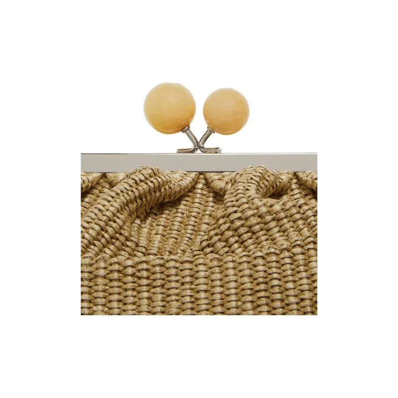 WEEKEND MaxMara Pasticcino Raffia Portable One Shoulder Clutch Medium Size Women's Gold-3