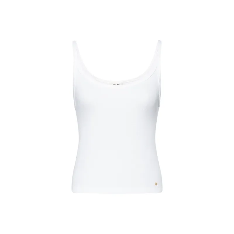 CELINE Triomphe Tank Top In Ribbed Cotton-0