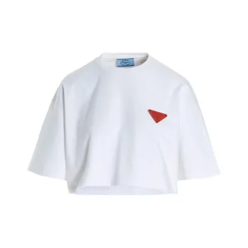 PRADA SS22 Women's Logo Crew Neck T Shirt White