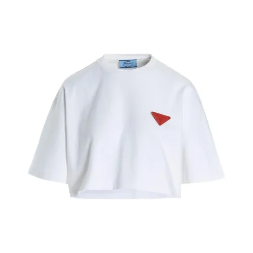PRADA SS22 Women's Logo Crew Neck T Shirt White