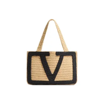 Valentino Raffia Tote Bag, Shopping Bag, Handbag, Shoulder Bag Medium Size Women's Natural