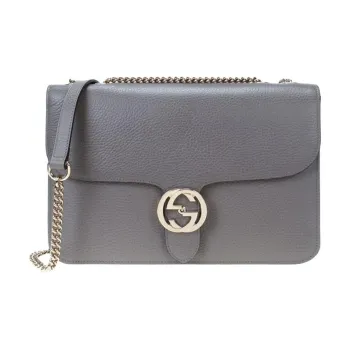GUCCI Litchi Grain Leather Messenger Bag Trunk Bag Crossbody Bag Large Size Women's Gray