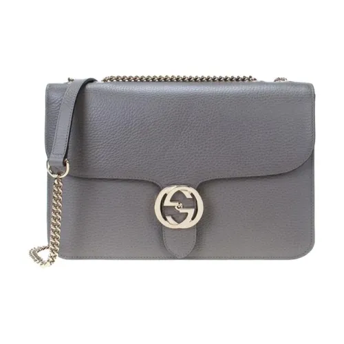 GUCCI Litchi Grain Leather Messenger Bag Trunk Bag Crossbody Bag Large Size Women's Gray