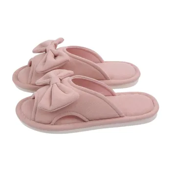 SHIGUDE Cotton Linen Blend Slippers Women's, Pink