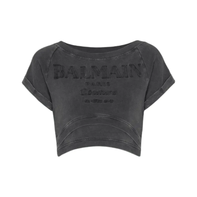 BALMAIN Logo Embroidered Cropped T Shirt-0