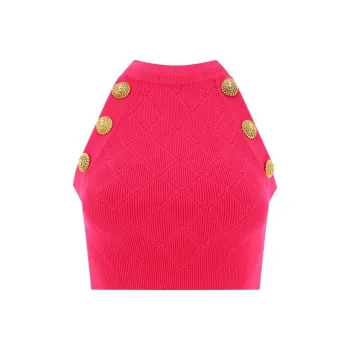 BALMAIN Lion Head buttons Cropped Tank Top