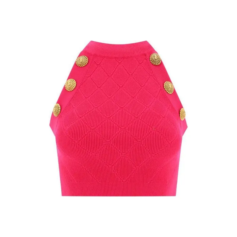 BALMAIN Lion Head buttons Cropped Tank Top-0