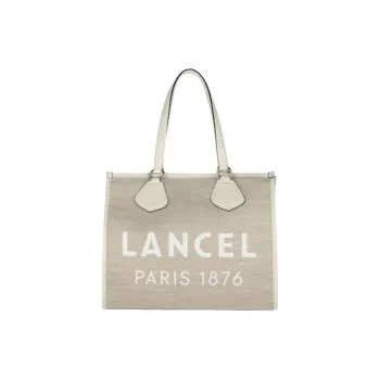 LANCEL Fabric Tote Bag Shopping Bag Shoulder Bag Handbag Women's Beige