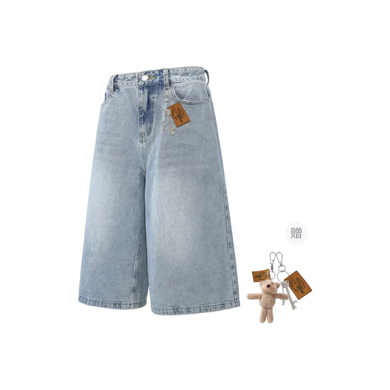 HOKLV Denim Shorts Unisex Vintage Blue-24