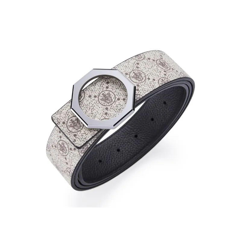 Jeccieziio Top Grain Cow Leather Smooth Buckle Belt Men's Width 3.8cm-10