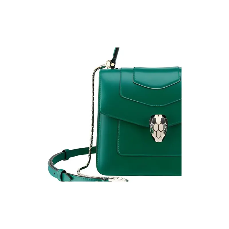 BVLGARI Serpenti Forever Cow Leather Handbag Small Size Women's Green-4