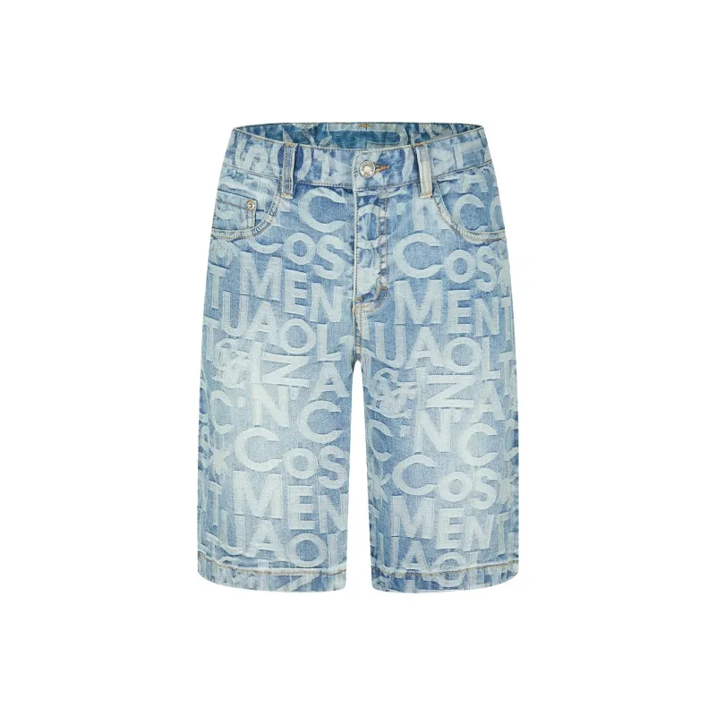 C'N'C Denim Shorts Men's Blue Pattern-0
