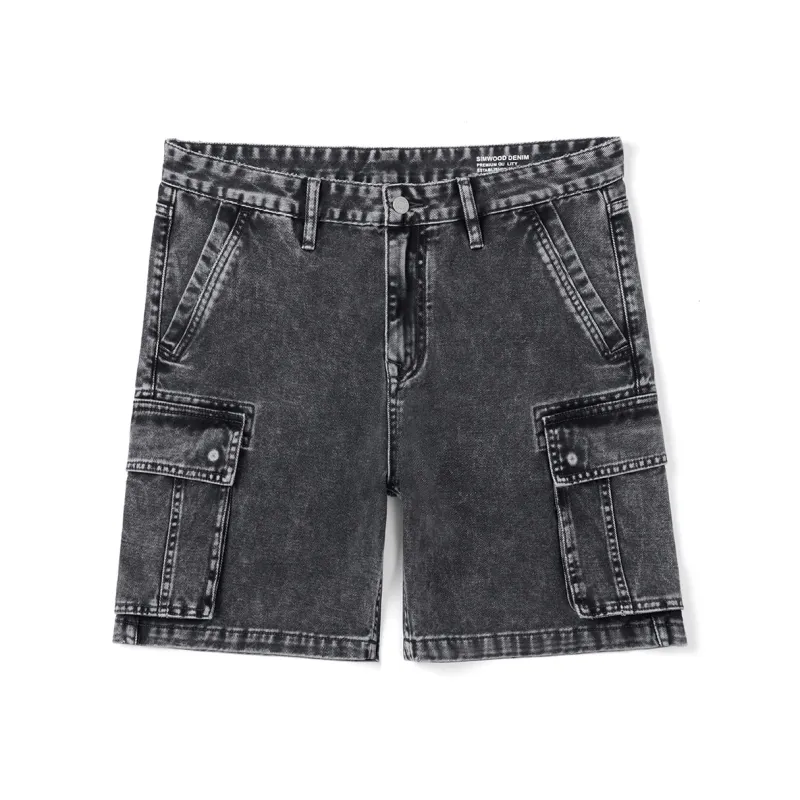 SIMWOOD Denim Shorts Men's Washable Snowflake Black-0