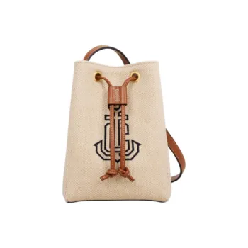 CELINE Fabric With Cow Leather Crossbody Bag, Shoulder Bag Mini Women's Natural & Tan