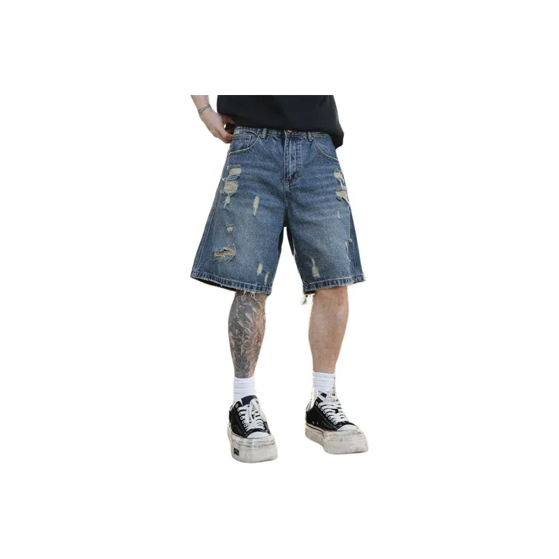 SONGS ALONG Denim Shorts Unisex Blue-0