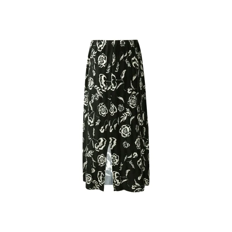 3COLOUR Casual Long Skirt Women's Black Floral-1