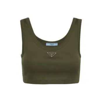 PRADA Logo-plaque Cotton Tank Top