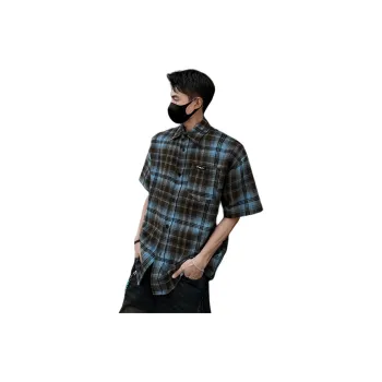 T IRA T Shirt Unisex Blue Brown Plaid