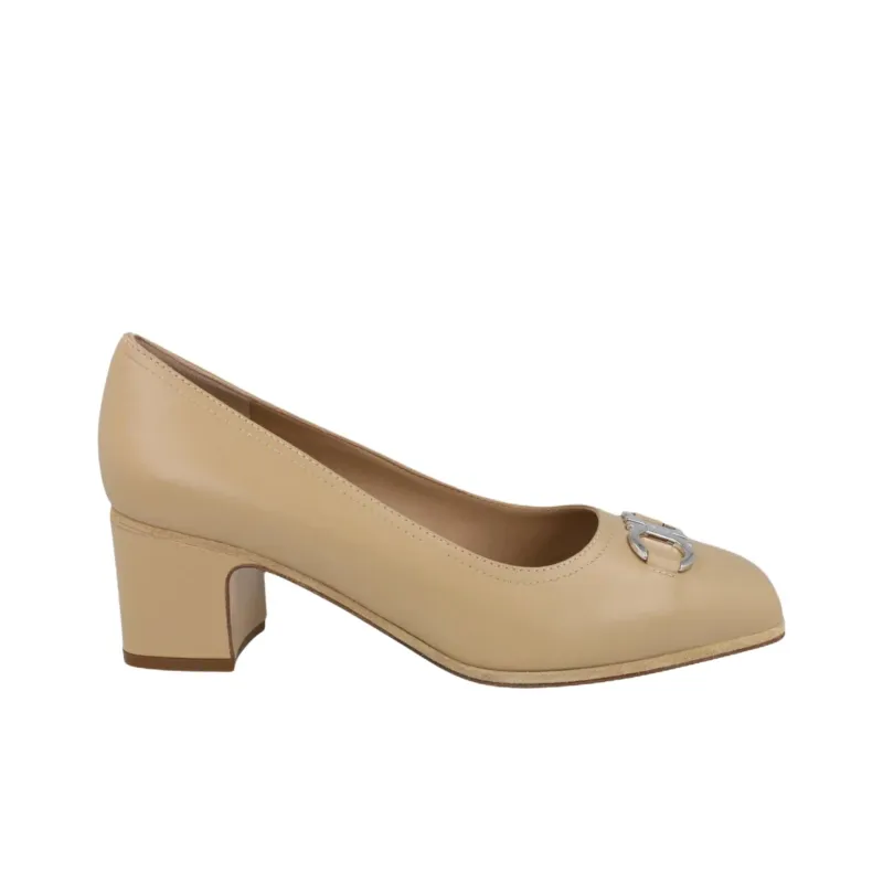 FERRAGAMO Comiso Chunky Heel High Heels 5.7cm Women's Beige-1