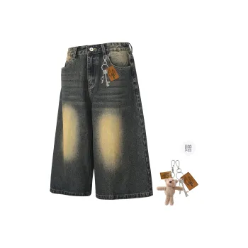 HOKLV Denim Shorts Unisex Vintage Blue