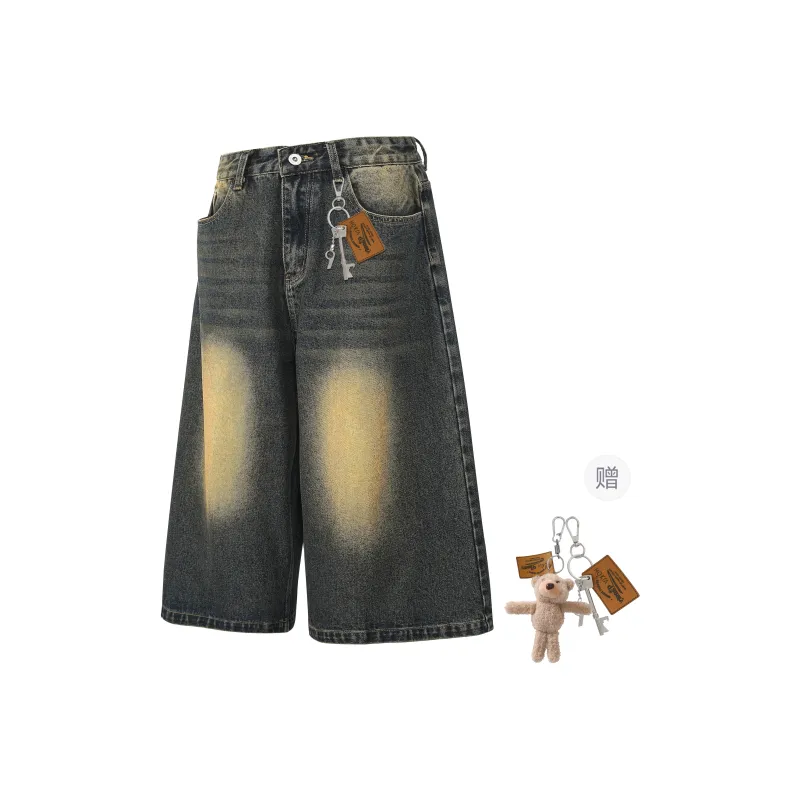 HOKLV Denim Shorts Unisex Vintage Blue-0