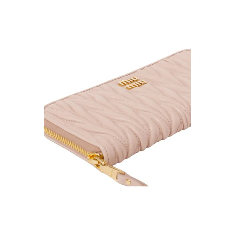MIU MIU Matelassé Lambskin Wallet Large Size Women's Pink-3
